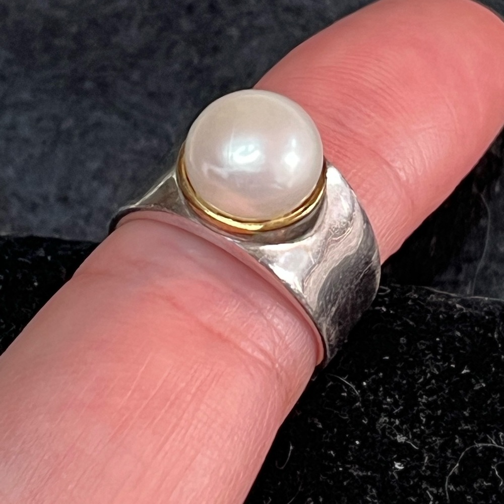 Vintage ATR Sterling silver Pearl wide band 925 designer cocktail Ring